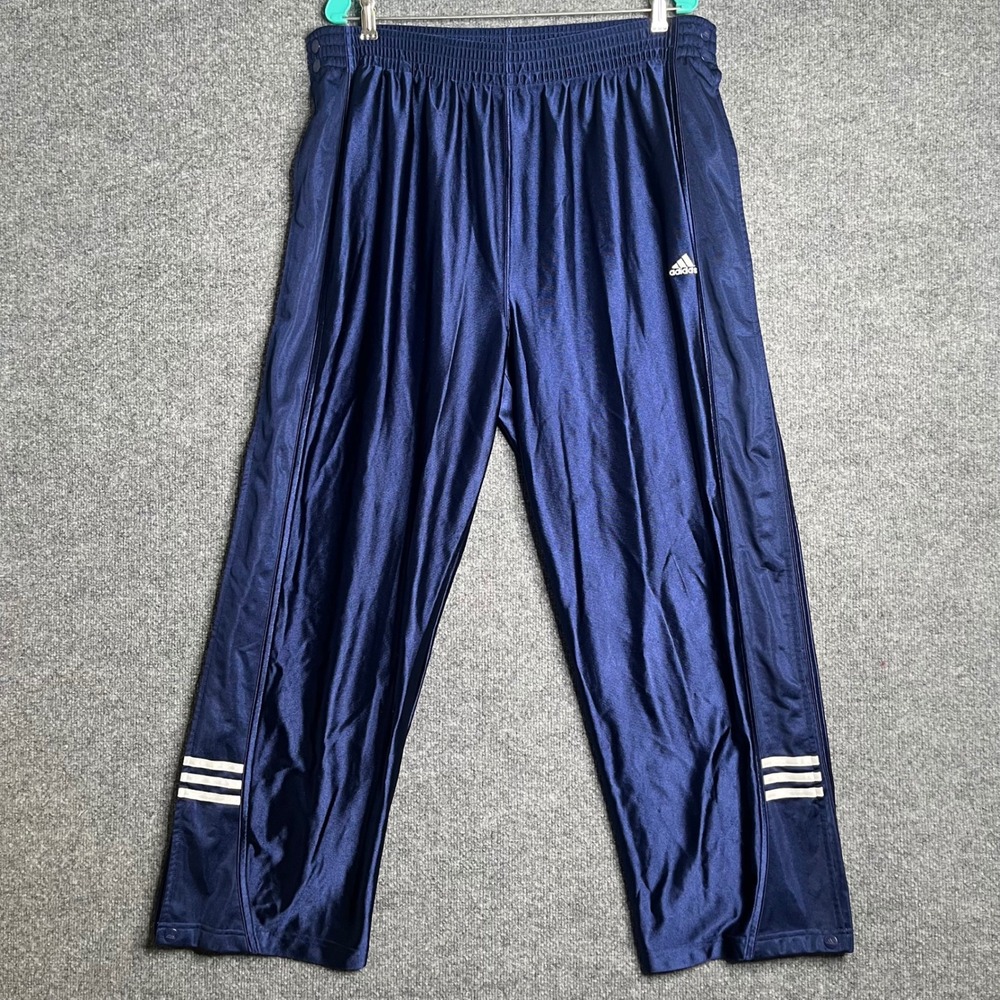 Adidas‎ Vintage Navy Blue Tear Away Snap Button Track Pants Large Glossy 90s Y2K
